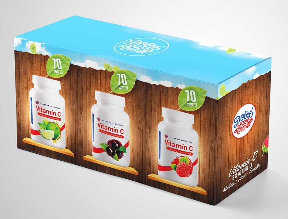 Dobré z SK Vitamín C Výhodné balenie tabliet 200 mg malina + acai + limetka 3 x 70 ks 210 ks