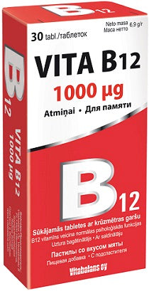 Vita B12 1000 µg žuvacie tablety s príchuťou mäty 1x30 ks