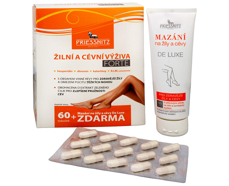 Priessnitz Žilná a cievna výživa Forte 60 kapsúl + Gél na žily a cievy DE LUXE 125 ml 1 set