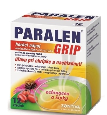 PARALEN GRIP horúci nápoj echinacea a šípky plo por 500 mg/10 mg, 1x12 vrecúšok