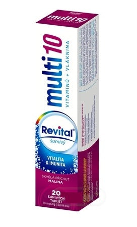 Revital multi 10 vitamínov + vláknina šumivý tbl eff s príchuťou malina 1x20 ks