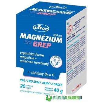VITAR Magnézium 400mg + vitamíny B6 a C vrecúška s príchuťou grepu 20ks