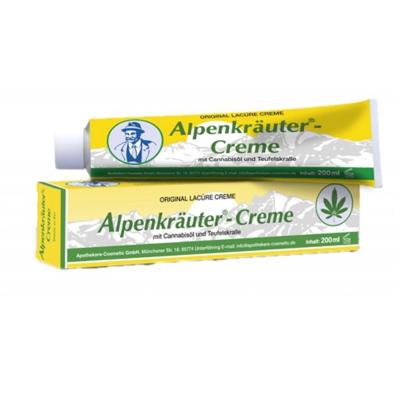 Alpenkrauter Alpský bylinný masážny krém s konopným olejom a extraktom z diablovho pazúra 200 ml