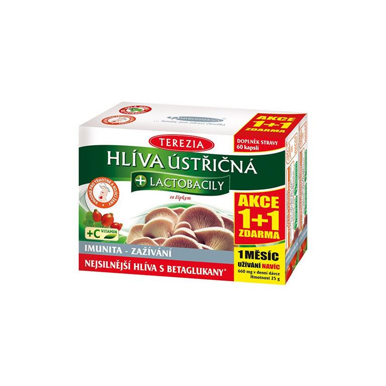 Terezia Hliva ustricovitá + Laktobacily akcia 1+1 so šípkami 60+60 kapsúl