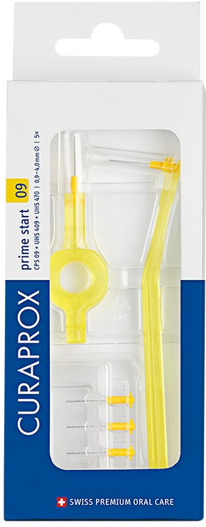 CURAPROX CPS 09 prime start žltá medzizubné kefky 5 ks + držiaky UHS 409 a UHS 470, 1x1 set