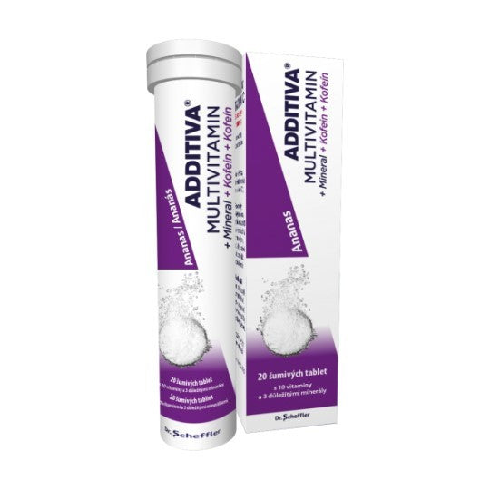ADDITIVA Multivitamin + Mineral + Kofein, šumivé tablety s ananásovou príchuťou 20ks