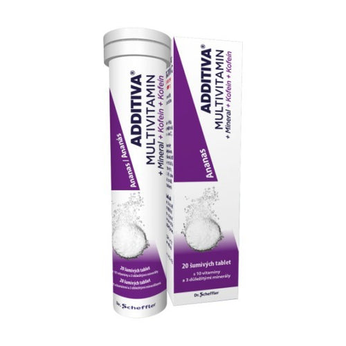 ADDITIVA Multivitamin + Mineral + Kofein, šumivé tablety s ananásovou príchuťou 20ks