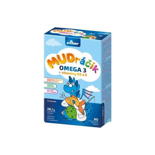 VITAR MUDráčik OMEGA 3 + vitamíny D3 a E žuvacie kapsule s príchuťou tutti-frutti 60 kapsúl