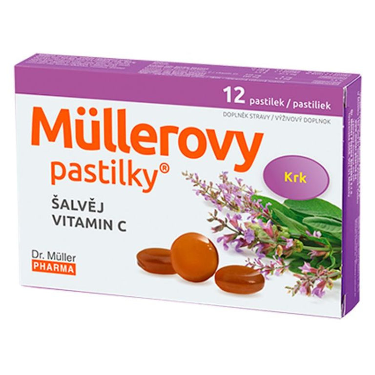 MÜLLEROVE PASTILKY so šalviou a vitamínom C 12 kusov