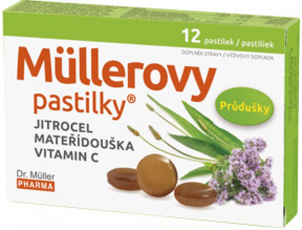 Mullerove pastilky so skorocelom, materinou dúškou a vitamínom C 12ks