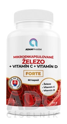 ADAMPharm ŽELEZO + Vitamín C + Vitamín D FORTE 60 kapsúl