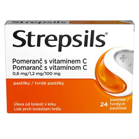 Strepsils Pomaranč s vitamínom C 24 antibakterialnych pastiliek