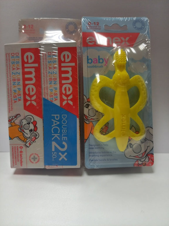 Elmex detská zubná pasta 2x50ml + baby hryzadlo a kefka 1ks