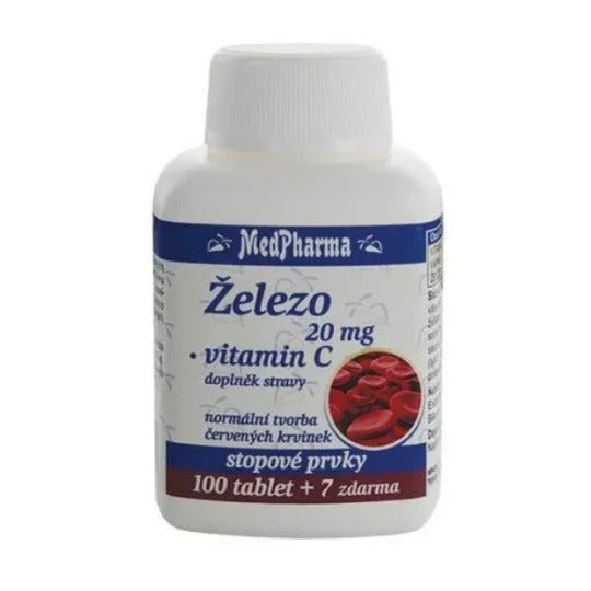 Železo 20 mg + vitamín C 100+7tbl zdarma