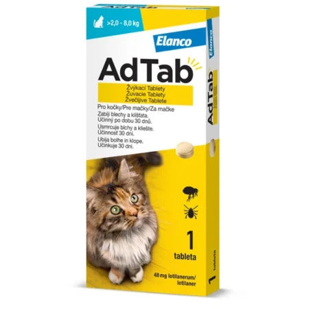 AdTab 48 mg žuvacie tablety pre mačky 2-8 kg 1 tbl