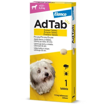 AdTab 112 mg žuvacie tablety pre psov 2,5-5,5 kg 1 tbl
