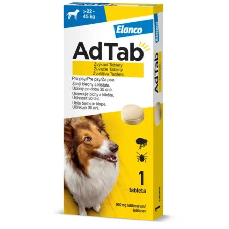 AdTab 900 mg žuvacie tablety pre psov 22-45 kg 1 tbl